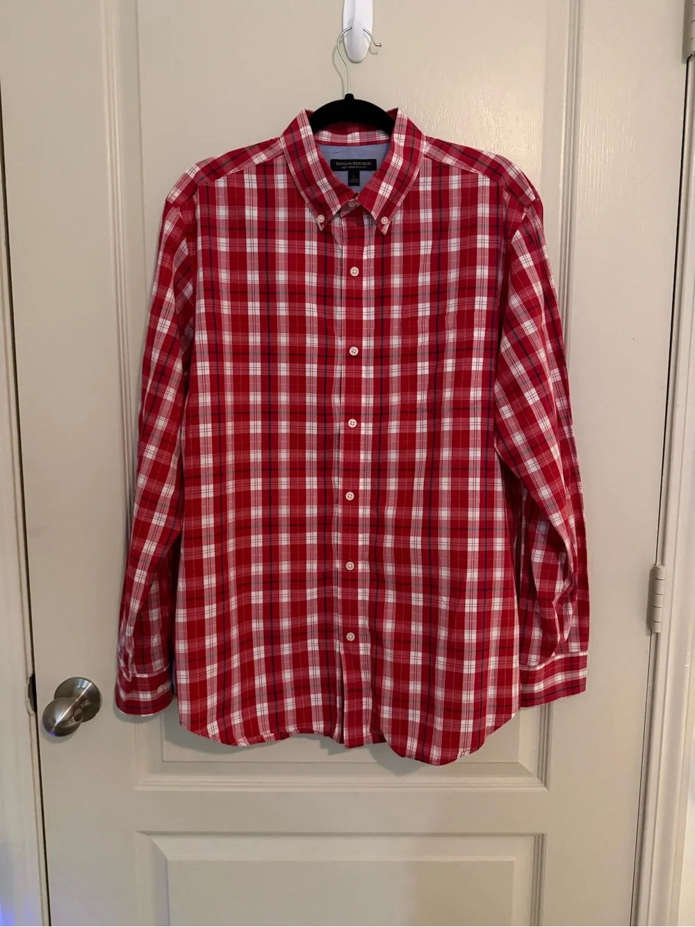 Banana Republic Red and White Plaid Button-Down Shirt